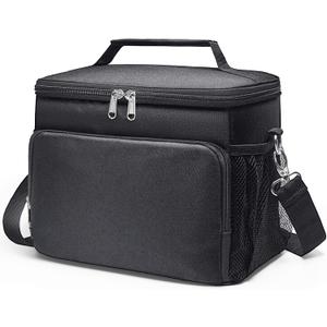 Insulated Lunch Box for Men & Women - Soft Leakproof Lunch Bag with 4 Pockets and Adjustable Strap for Work, Beach, Picnic, Camping, Travel - Black, 9L