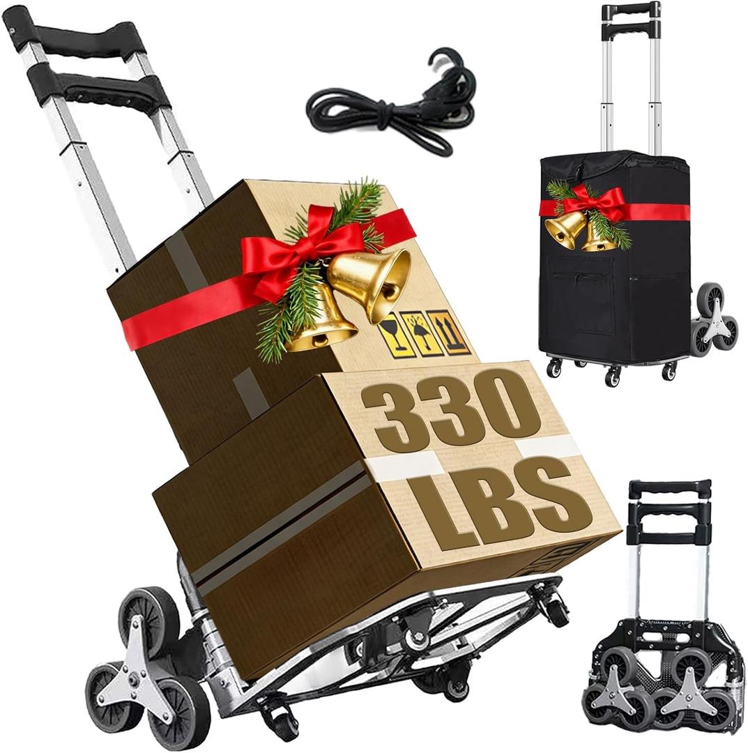 Stair Climbing Cart, 330LB Capacity Collapsible Stair Climbing Dolly | Cart for Stairs with Bungee Cord and Swivel Wheels 50L Shopping Bag,Hand Trucks for Moving Shopping, Office Use