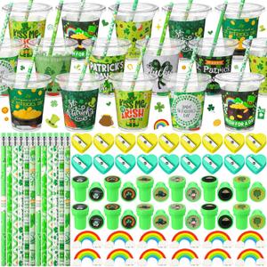 Pickmesh 180 Pcs St. Patrick's Day Party Favors Lucky Shamrock Stationery Set Pencils Erasers Stampers Sharpeners Cups for St Patricks Day Accessories Exchange Gifts Classroom Prizes Party Supplies