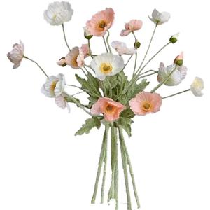 6pcs Artificial Poppy Flowers Spring Flowers Real Touch Flowers Silk Fake Poppy Flowers with Stems Faux Poppy for Home Table Centerpieces Floral Arrangement Wedding Bouquet Mixed Decoration (Pink-white)