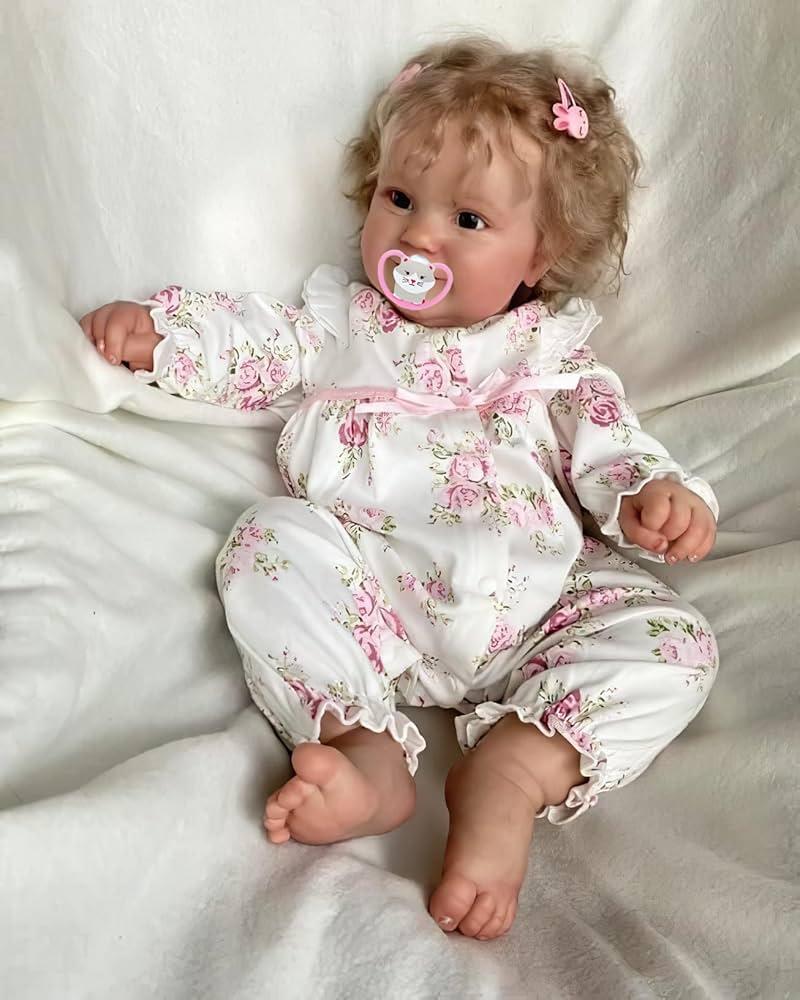 MineeQu 50CM Cute Alive Smiling Size Baby Premie Soft Touch Reborn Baby Dolls with Rooted Blonde Hair Realistic Newborn Baby Dolls Toys Gifts for Kids 3 Years and Up