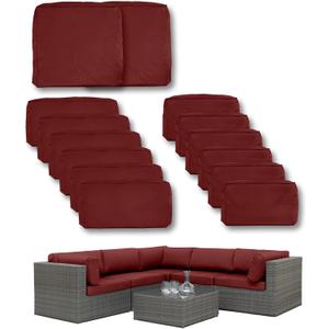 14 Piece Outdoor Patio Cushion Covers Replacement (2 Seat Covers, 6 Back Covers, and 6 Side Covers) Outdoor Cushion Slipcovers with Zipper for Outdoor Furniture (Burgundy)
