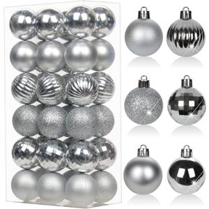 Hollyone 1.57" Silver Christmas Ornaments - 36 Pcs Mini Shatterproof Balls - Christmas Tree Decorations - Small Xmas Ornaments with Hanging Loop - Wedding, Party, Home Decor