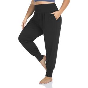 ZERDOCEAN Women's Plus Size Casual Yoga Joggers Comfy Loose Workout Lounge Pants with Pockets (Black)