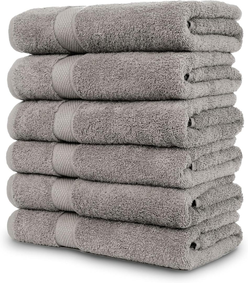 Pleasant Home Bath Towels Set of 6 (24 x 50) 100% Cotton, 515 GSM | Lightweight, Soft & Absorbent Luxury Towels for Bathroom | for Gym, Pool & Spa | 6 Pack, Gray (Grey)