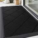 DEXI Front Door Mats Outside Entrance, 17x36 Rubber Waterproof Dirt Trapping Entry Mat for Entryway, Heavy Duty Non-Slip Low-Profile Welcome Doormat All Weather for Patio, Black (Charcoal)