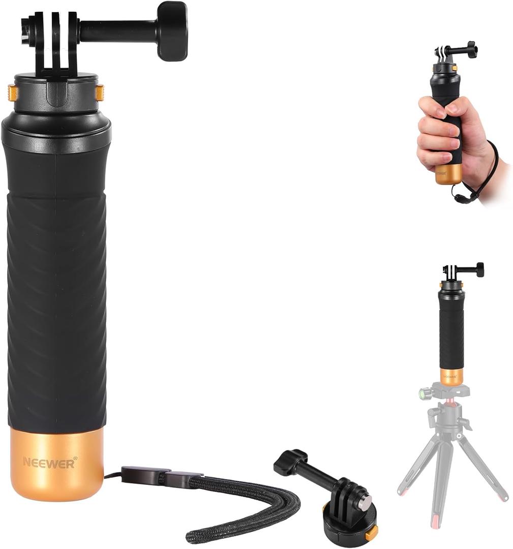NEEWER Quick Release Floating Hand Grip for Action Camera, Underwater Handle Stick Mount with Detachable Camera Mount Adapter Wrist Strap, Compatible with GoPro13 12 11 10 9, GP23