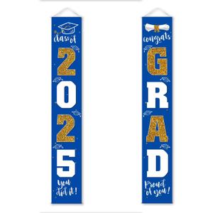 Graduation Decorations 2025 Banner Porch Sign Blue Gold for Class of 2025 Graduates Party Supplies