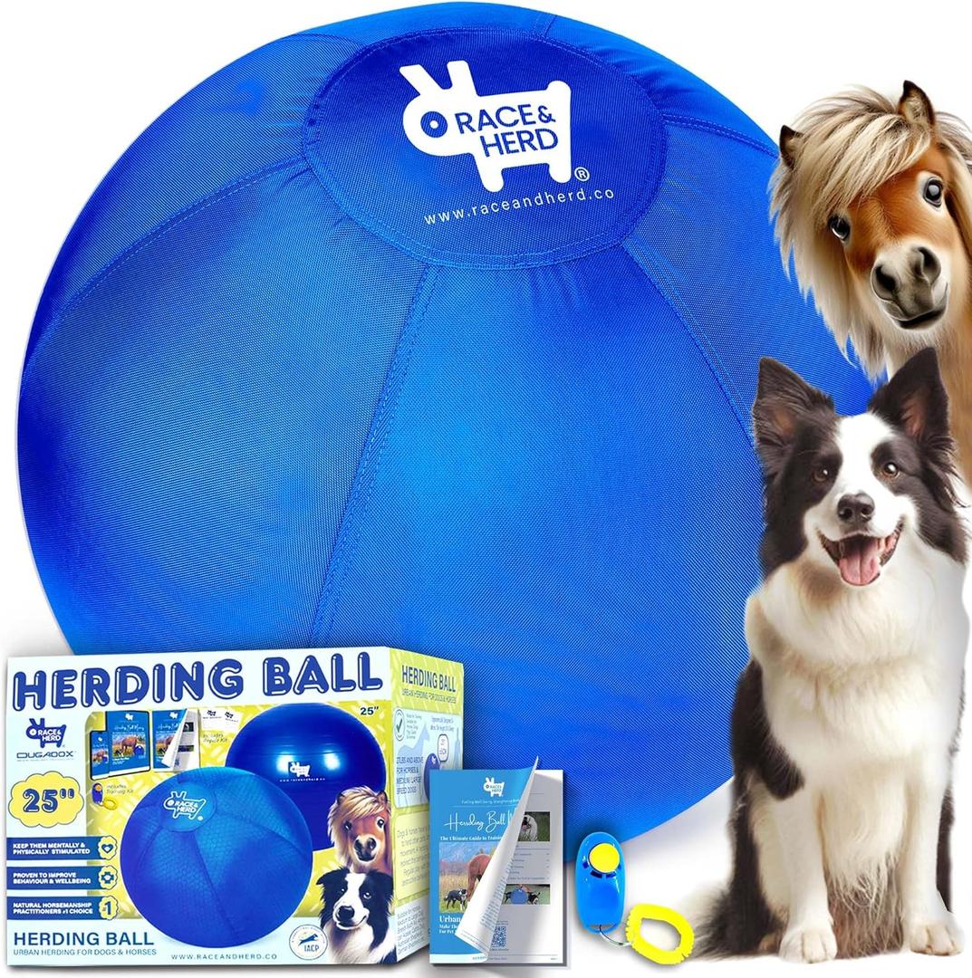 Race&Herd 25" Original Herding Ball for Dogs, Giant Herding Ball for Australian Shepherds, Dog Training Toy for Medium Breeds, Dog Herding Toy for Outdoor Play (Blue)
