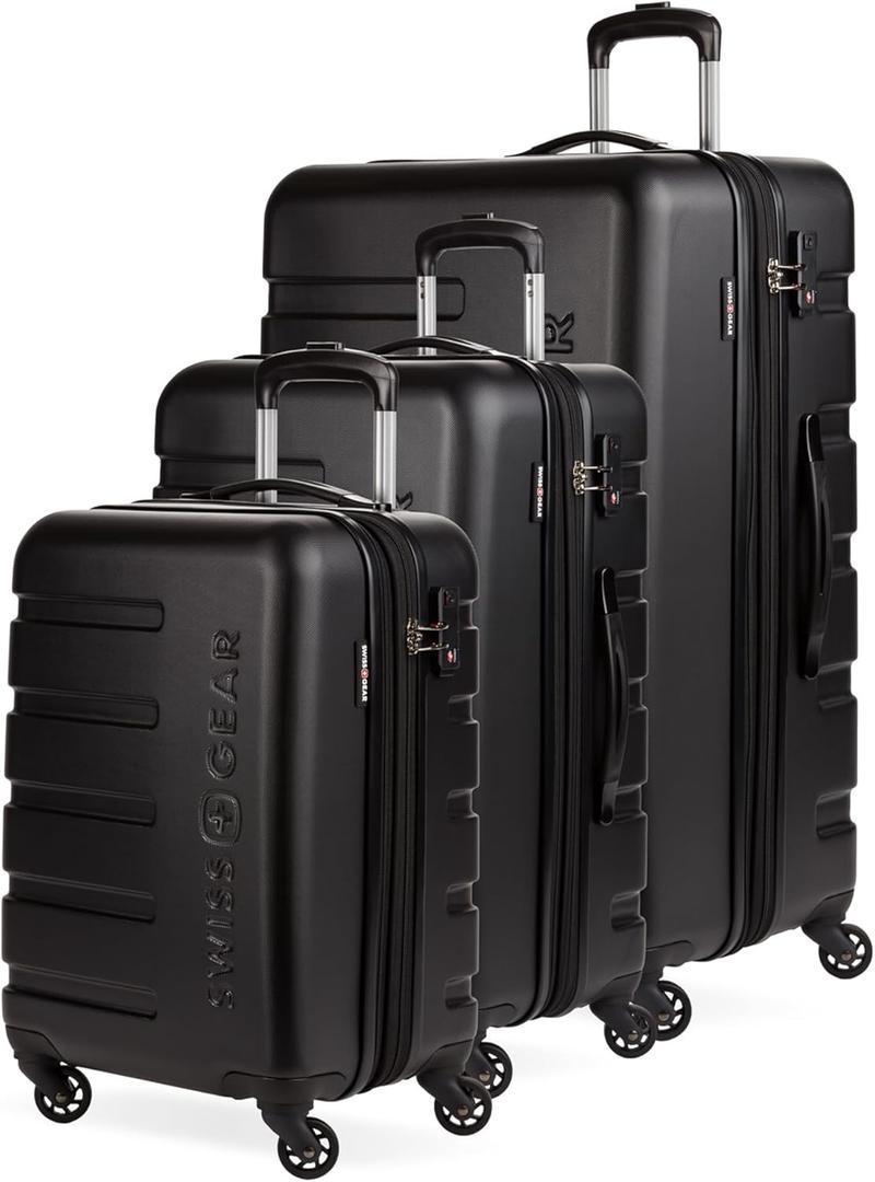 SwissGear 7366 Signature Hardside Expandable Luggage with Spinner Wheels, TSA Lock, Cup-Holder, Black, 3-Piece Set (19/23/27)