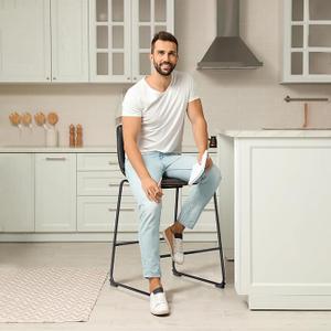 DUMOS 26 Inch Counter Height Bar Stools Set of 2, Modern Faux Leather High Barstools with Back and Metal Leg, Bar Chairs for Kitchen lsland, Black