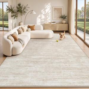 9x12 Area Rugs Living Room Rug: Washable Modern Abstract Rugs Neutral Non Slip Rug Soft Low Pile Indoor Bedroom Carpet for Nursery Office Dining Room Kids Room (Beige, 9'x12')