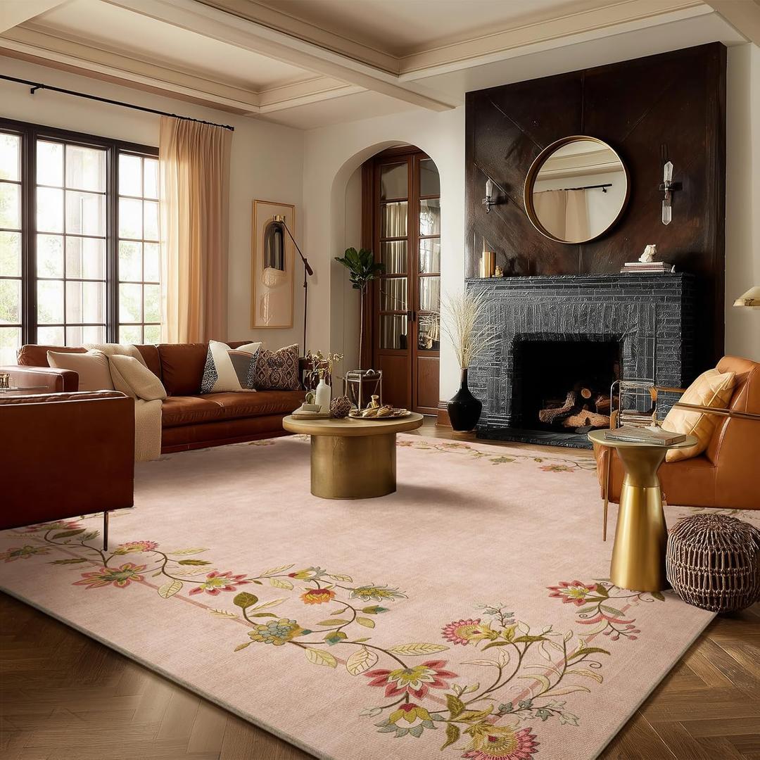 Area Rugs 9x12 Living Room: Washable Rug Stain Resistant Non Slip Low Pile Ultra Soft Faux Wool Lightweight Large Rugs for Bedroom Dining Room Under Table Rug Home Office Nursery Farmhouse Indoor