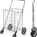 Wellmax Folding Grocery Cart with Wheels Heavy Duty Utility Cart with Upgraded Steel Frame, Extra Large Basket, Adjustable Padded Handle, Swivel Front Wheels, Foldable Design, 90 lb Capacity