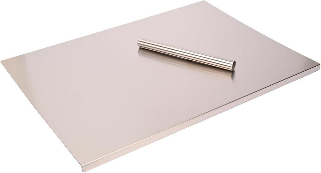304 Stainless Steel Chopping Board with Lip, 31.5x 22.8 Large Steel Cutting Board with Rolling Pin, Metal Noodle Board Pastry Board Kneading Dough Board for Kitchen Restaurant