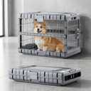 ZOMISIA Collapsible Dog Crate for Dogs - 28" L Heavy Duty Dog Kennel No Tools Required with 4 Sides Steel Foldable Cage for Dogs Indoor Furniture, Portable Carrier with 2 Smooth Wheels, Gunmetal (27.95 x 18.9 x 21.65 in)