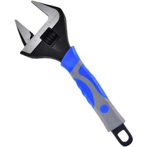 10-inch Wide Mouth Adjustable Wrench - Wide Opening,Black Oxide Finish,CR-V Steel, SAE and Metric Scale Marked, Ergonomic Grip