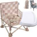 Tiny Marvels Portable 3-in-1 Baby Chair, Cozy Booster Seat, Baby Seat with Tray, Compact Foldable, Toddler Chair with Child Safety Belt Carry Bag, Perfect for Travel (Sand Checker)