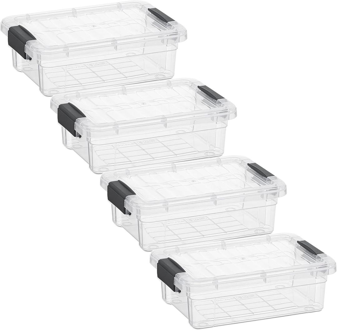 Superio Storage Bins with Lids- 4 Pack, 1.27 Qt Clear Boxes for Organizing, Stackable Plastic Containers- BPA Free, Non-Toxic, Odor Free, Organizer for Home, Office, Dorm