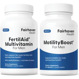 FertilAid for Men and MotilityBoost Combo, Prenatal Vitamins and Male Fertility Supplement to Support Count and Motility with L-Carnitine, CoQ10, Zinc and More, 150 Capsules, 1 Month Supply