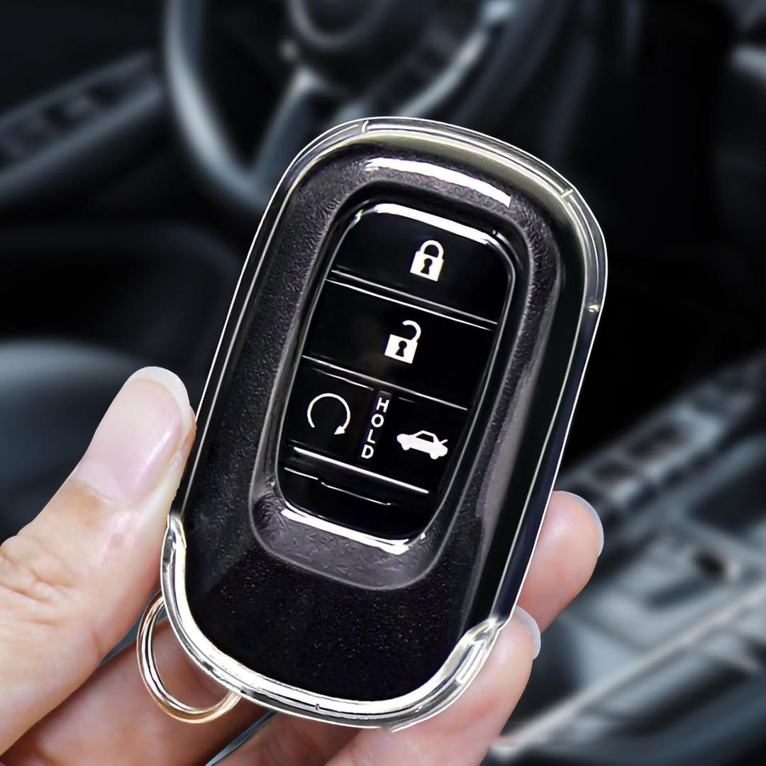TPU Key Fob Cover Compatible with Honda Accord Civic HR-V CR-V Pilot Sport SI EX EX-L Touring etc Smart Key--Premium Soft TPU 360 Degree Full Protection Key Shell(Clear)