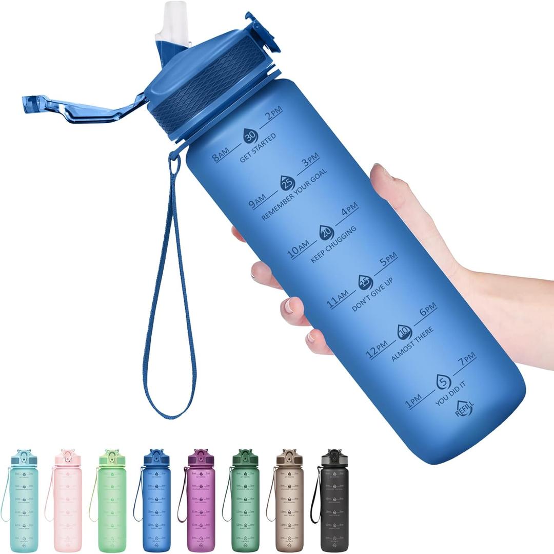Hyeta 32oz Water Bottles with Straw - Stay Motivated and Hydrated with Convenient Times to Drink Markings, Durable, Leak-proof (Cowboy)
