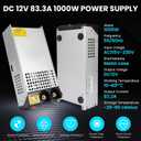 110V to 12V DC Converter 83.3A 1000W Power Supply, 120V to DC 12v Converter 83.3A Power Supply 1000W for RV, Pump, LED Strip, LCD Monitor