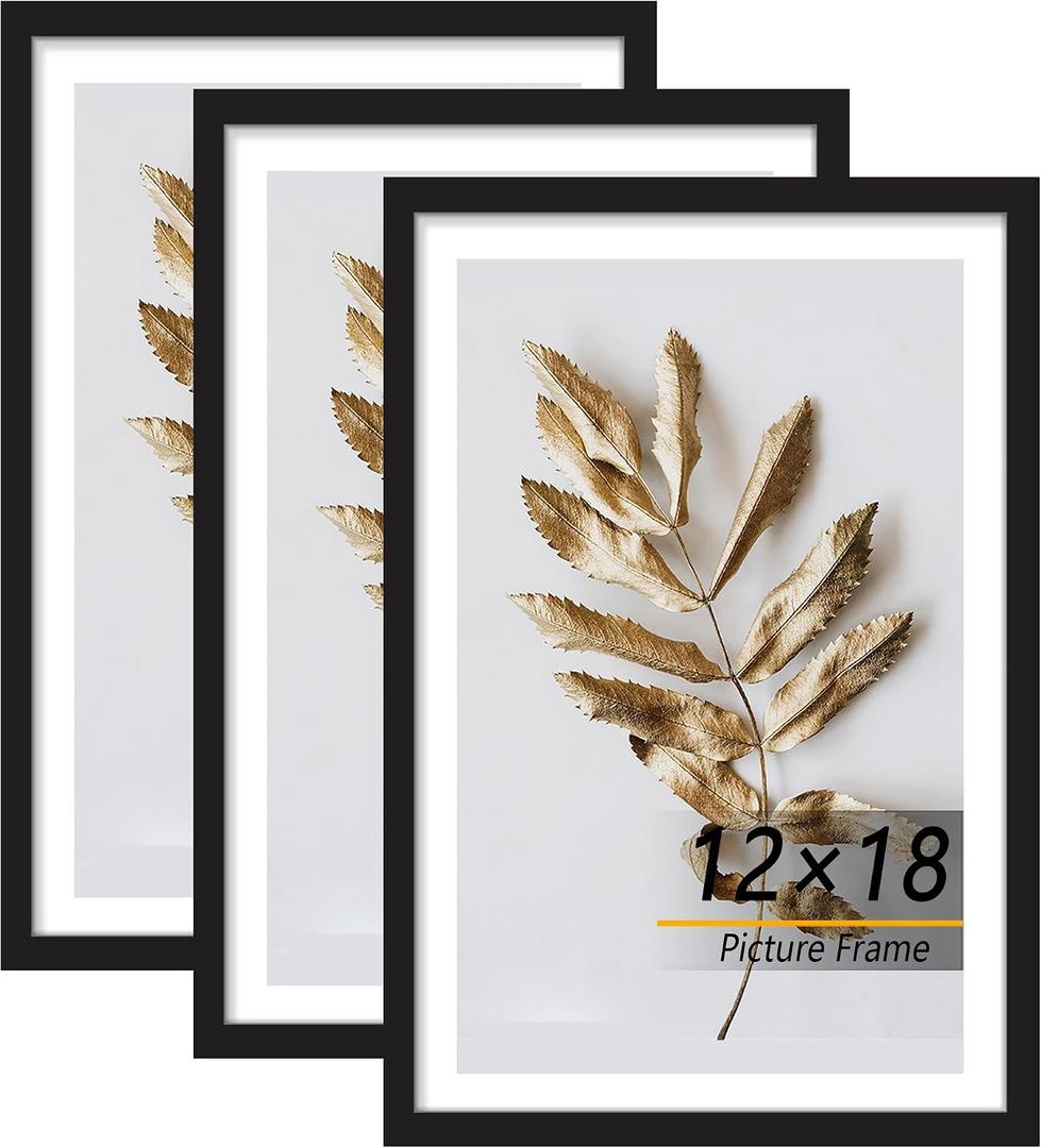 12x18 Picture Frame Black 3 Pcs set can Display on the Wall, 12x18 in-3Pack