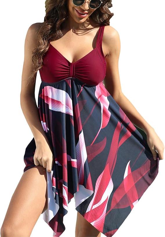 CASABACO Plus Size Swimsuits Swim Dress Tankini for Women Athletic Two Piece Swimdress Bathing Suits Tummy Control, Dark Blue, 3XL