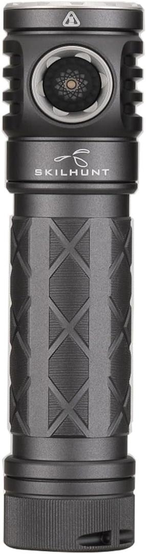 SKILHUNT EC200S-RED 1400 lumens White and Red Beam USB-C Rechargeable Powerful EDC Flashlight - Lightweight, Compact Mini Pocket Light Camping Hiking Running Waterproof Outdoor (High CRI 5000K, Grey) (Gray)