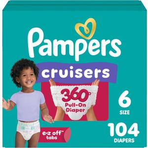 Pampers Diapers - Cruisers 360 - Size 6, 104 Count, Babyproof up to 100% Leakproof Pull-On Diaper