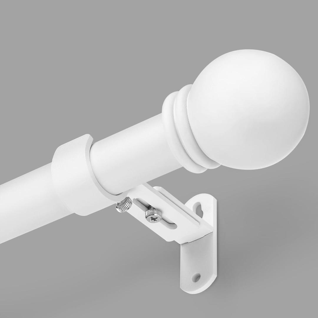 Curtain Rods for Windows 16 to 76 Inches, Curtain Rod Max Adjustable Length of 88 IN, 1" Diameter Drapery Rods Round Finials, White, Pack of 1, 71-122 cm