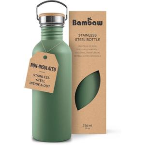 Bambaw 24 oz Stainless Steel Water Bottle, Green, Dishwasher Safe, Non Insulated, No Straw Sage Green