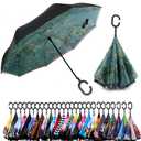 SIEPASA 49/56 Inch Inverted Reverse Upside Down Umbrella, Extra Large Double Canopy Vented Windproof Waterproof Stick Golf Umbrellas with C-shape Handle.