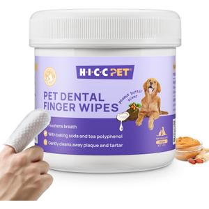 HICC Pet Teeth Cleaning Wipes for Dogs & Cats, Remove Bad Breath by Removing Plaque and Tartar Buildup No-Rinse Dog Finger Toothbrush, Disposable Gentle Cleaning & Gum Care Pet Wipes, 50 Counts (50 Count (Pack of 1))