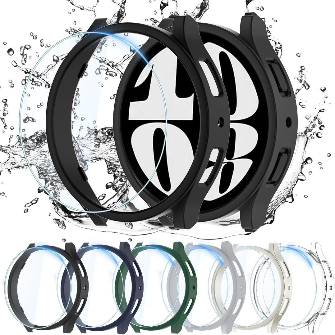 QCKANLJ [6+6Pack] for Samsung Galaxy Watch 6 Screen Protector Case 40mm, Anti-Fog Tempered Glass and Waterproof Hard PC Protective Bumper Cover Compatible with Galaxy Watch6 40mm