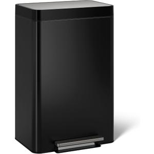 Kohler 20940-BST 13-Gallon Stainless Steel Step Trash Can, Black Stainless Steel, Hands-Free Pedal, Quiet-Close Lid, Fingerprint-Resistant, Durable, K-20940-BST