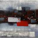 Large Abstract Red Gray Linen Wall Art Hand Painted Textured Oil Painting Picture on Canvas Framed Ready to Hang 60x30inch (60L" x 30W", MP-158)