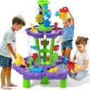 Kids Flower Water Sand Table for Toddlers - 2-Tier Outdoor Water Sand Play Table Toys for Boys Girls, Summer Splash Activity Sensory Table Party Birthday Gift for Kids 3-5 6-12(Purple)