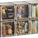 HAIXIN Clear Cube Storage Bins 6 Pack - 10.5'' x 10.5'' Stackable Storage Bins with Lids Foldable Storage Box Plastic Toys Cube Organizer Cubby Container for Closet Shelf Classroom Office (Brown)