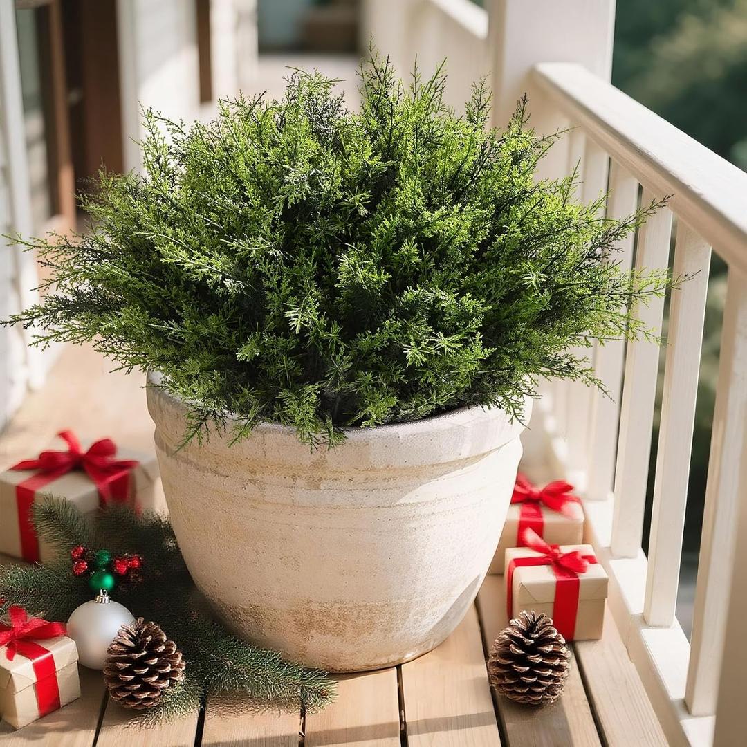 Waipfaru 36 Bundles Cedar Artificial Plants Outdoor UV Resistant Artificial PlantsFake Plants for Outdoor Christmas Porch Decor Lifelike Fake Bushes Plants for Home Farmhouse Yard Decorations (Green)
