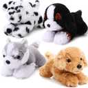 4 Pack 8 Inch Dog Plush Stuffed Animal Soft Fluffy Puppy Pillow Set Theme Party Favor Contains Corgi Schnauzer Golden Retriever German Shepherd Toy Gift (Stylish Style)