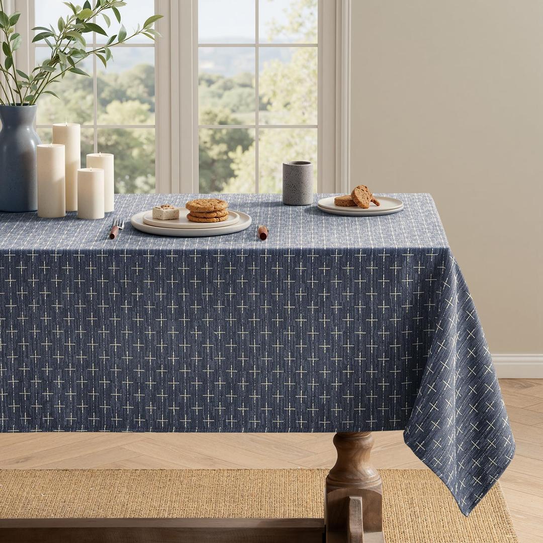 MIULEE Navy Blue Linen Table Cloth Rectangle Tablecloth Waterproof Spillproof Cross-Star Textured Table Cloth, Decorative Rustic Farmhouse Style for Dining/Party/Buffet/Wedding,60x102 Inch