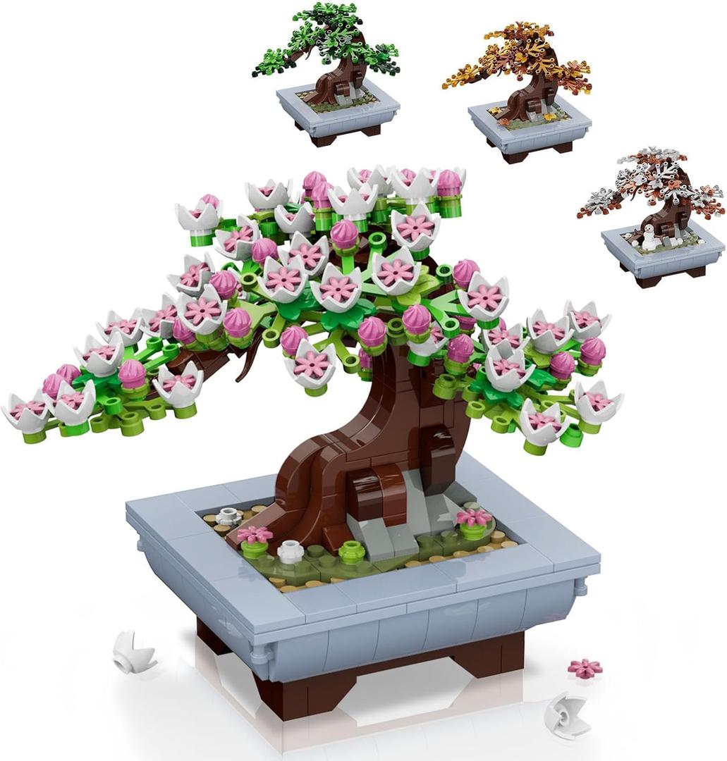 HOGOKIDS Cherry Blossom Flowers Building Set - 584PCS 4 Seasons Bonsai Tree Building Block Toy, Botanical Collection DIY Plant Home Office Decor for Adults, Flora Birthday Gift for Kids Girls Boys 6+