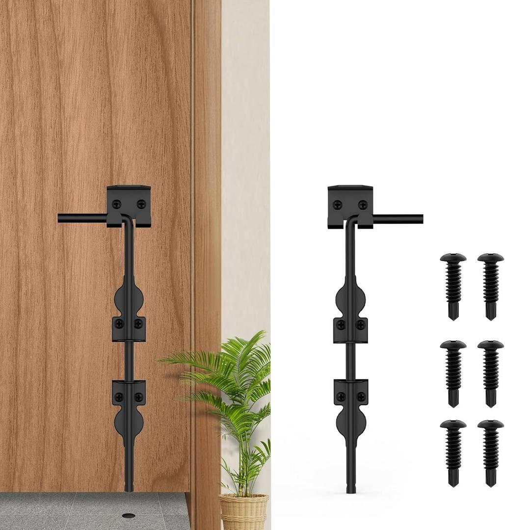 12" Cane Bolt Heavy-Duty Drop Rod for Gate, Heavy Duty Gate Latch for Wooden Fence Metal Gates, Vinyl Fence Gate Land Latch, Floor Latch for Fixing Door to the Ground, Black Coating, 1 Pack