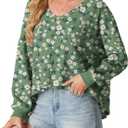 IWOLLENCE Womens Long Sleeve Shirts Oversized V Neck Tunic Tops for Women Waffle Knitted Pullover Sweater Top (Green, L)