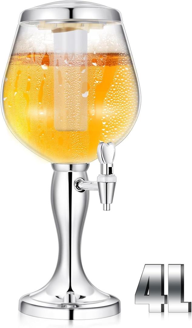 FillTouch Mimosa Tower, 4l/ 135oz Beer Beverage Dispenser for Drinks Mimosa Tower Dispenser with Ice Tube and Spigot Tabletop Beer Dispenser Liquor Dispenser for Margarita Liquor Bar Party