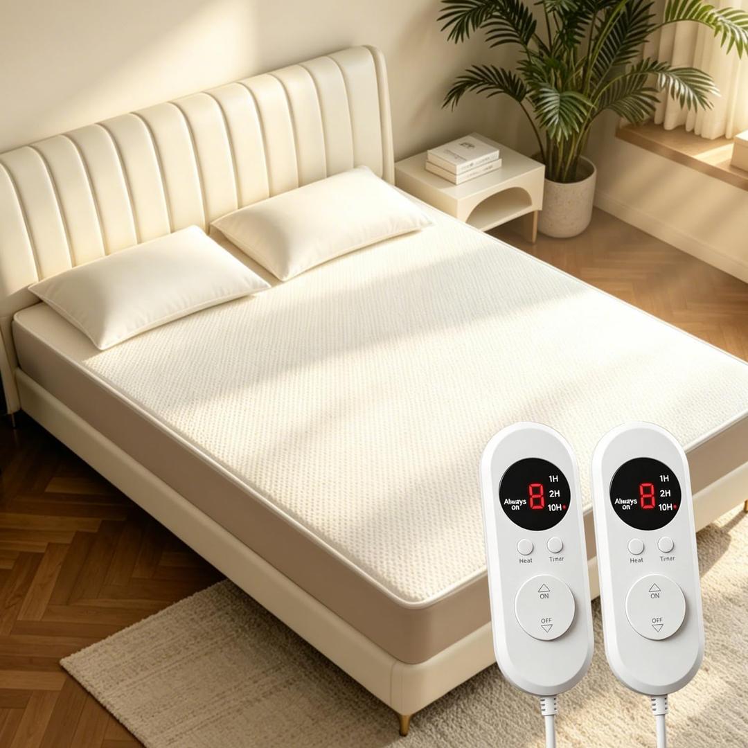Heated Mattress Pad - King Size(78"x80"),Electric Bed Pad,Bed Warmer,Dual Zone Control,8 Heat Settings,10 Hour Auto Off,Overheat Protection,Thick Underblanket Sheet,Machine Washable,Ivory