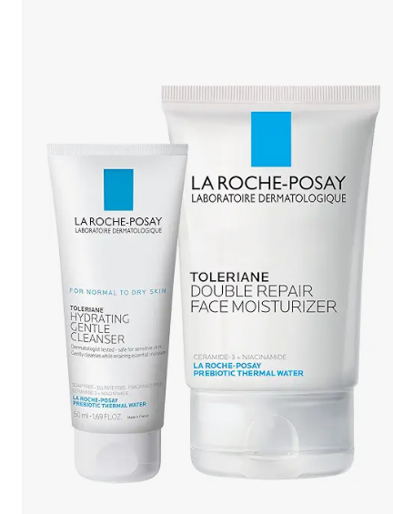 La RochePosay Toleraine Skin Care Set, Double Repair Face Moisturizer 100ml & Hydrating Gentle Cleanser 50ml, Oil Free Moisturizer & Face Wash