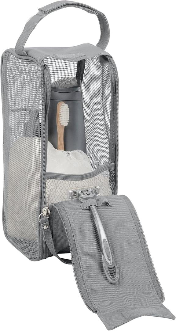 Simplify Hanging Mesh Toiletry Bag | Travel Organizer | Perfect for Dorm | Gym | Back to School | Shampoo | Shower Accessories | Grey